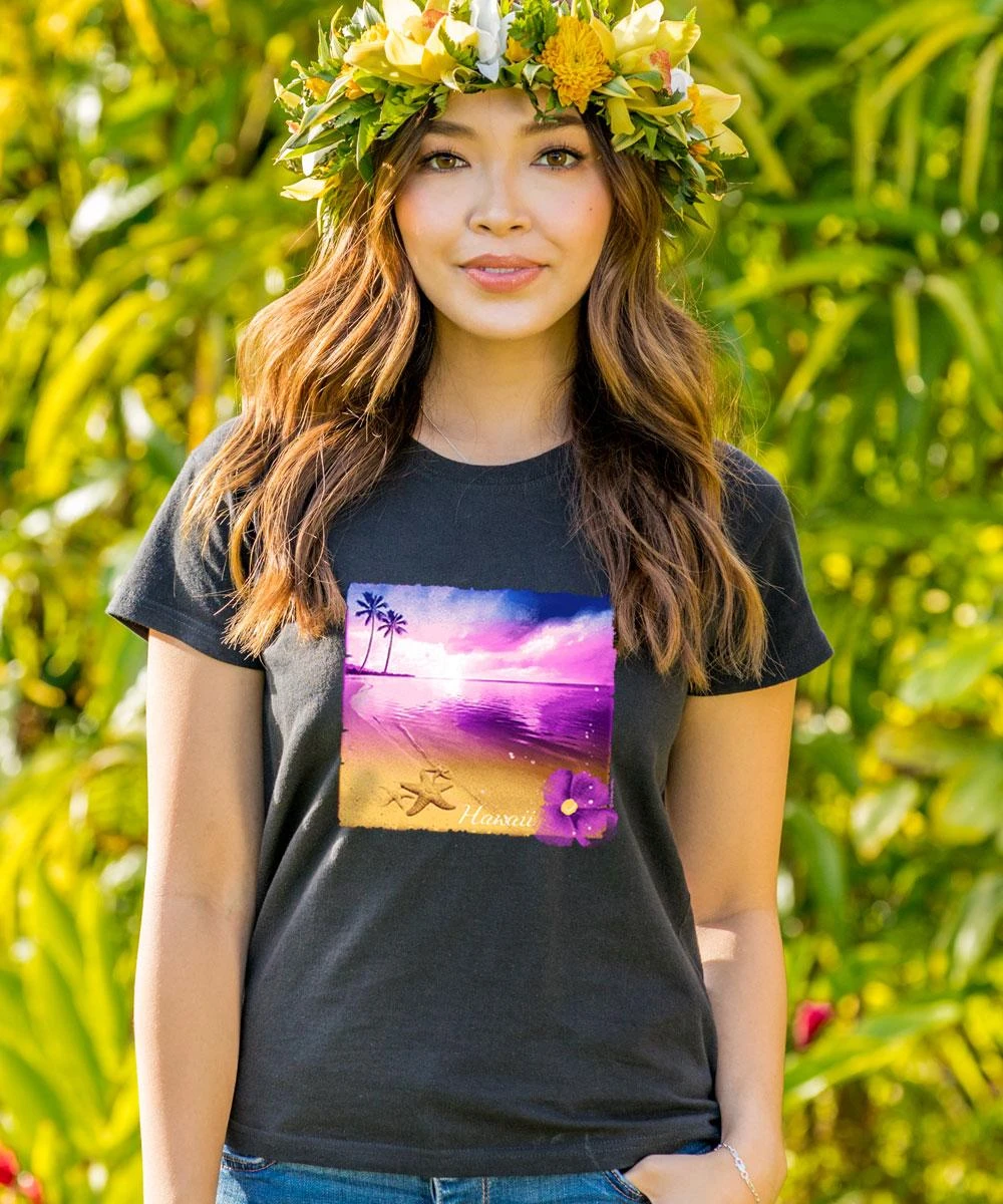 Beach Hawaii - Black Short Sleeve Crewneck T-Shirt 1 Beach Hawaii - Black Short Sleeve Crewneck T-Shirt