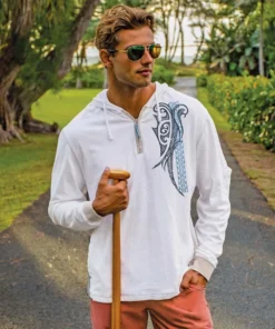 Front Page 45 Ali’i Guard - Natural/Gray Long Sleeve Longboard Hooded Tee