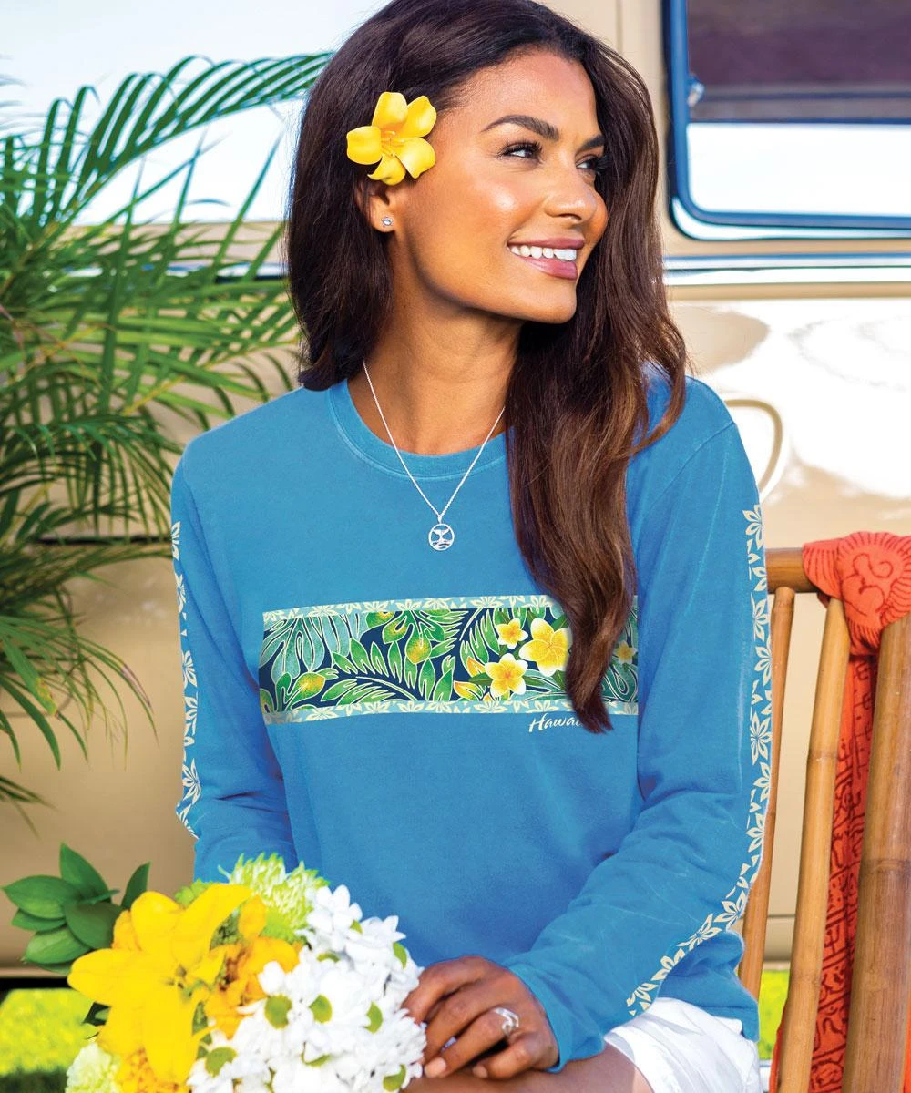 Tropical Pua Band - Blue Hawaii Dyed Long Sleeve Crewneck T-Shirt 1 Tropical Pua Band - Blue Hawaii Dyed Long Sleeve Crewneck T-Shirt