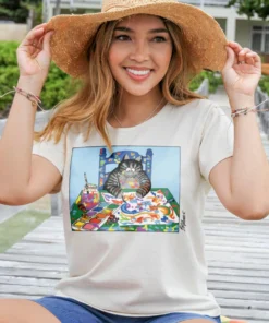 B. Kliban Artist Cat - Coconut Dyed Short Sleeve Scoop Neck T-Shirt