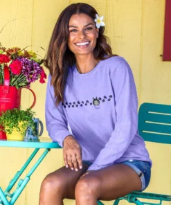 B. Kliban Cat Stripe - Lavender Dyed Long Sleeve Crewneck T-Shirt