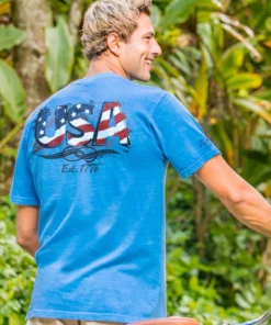 USA Est 1776 - Blue Hawaii Dyed Short Sleeve Crewneck T-Shirt