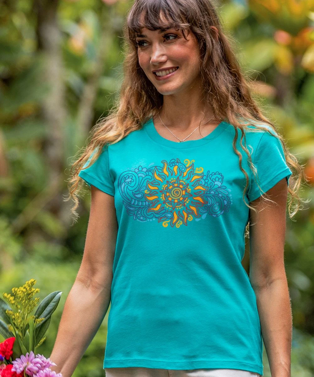 Henna Bursting Sun - Ocean Short Sleeve Pima T-Shirt 1 Henna Bursting Sun - Ocean Short Sleeve Pima T-Shirt