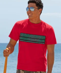 Front Page 47 Alii Tapa Band - Candy Apple Red Dyed Short Sleeve Crewneck T-Shirt